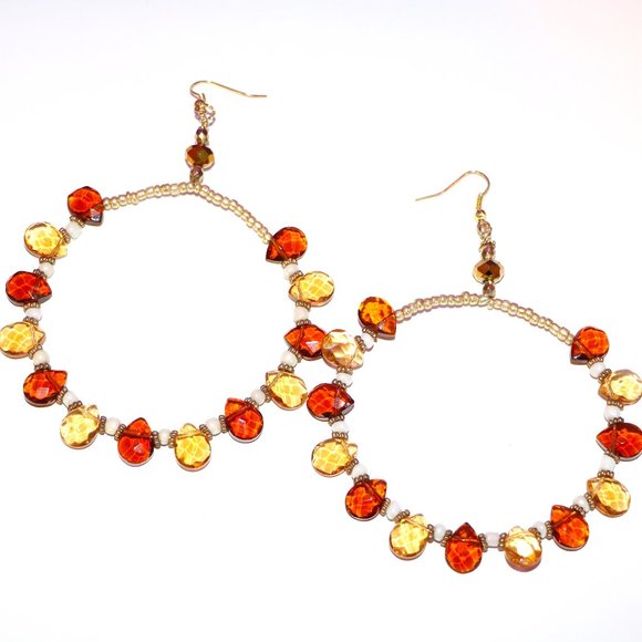 Desert Amber Drop Hoop Earrings - Picture 1 of 4